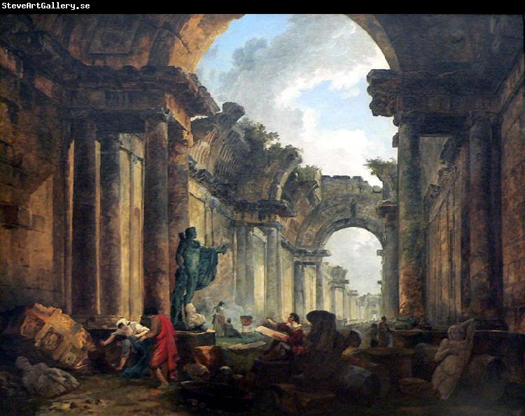 Hubert Robert Imaginary View of the Grand Gallery of the Louvre in Ruins